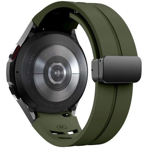 For Samsung Galaxy Watch FE / 7 / 6 / 5 / 4 Watch Band Stylish Silicone Strap with Magnetic Folding Buckle - Army Green - 1