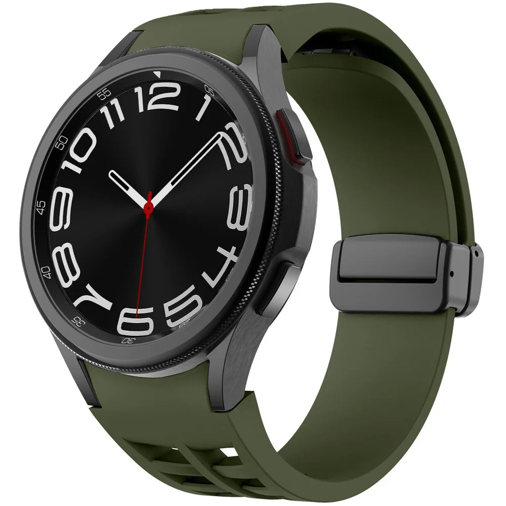 For Samsung Galaxy Watch FE / 7 / 6 / 5 / 4 Watch Band Stylish Silicone Strap with Magnetic Folding Buckle - Army Green - 2