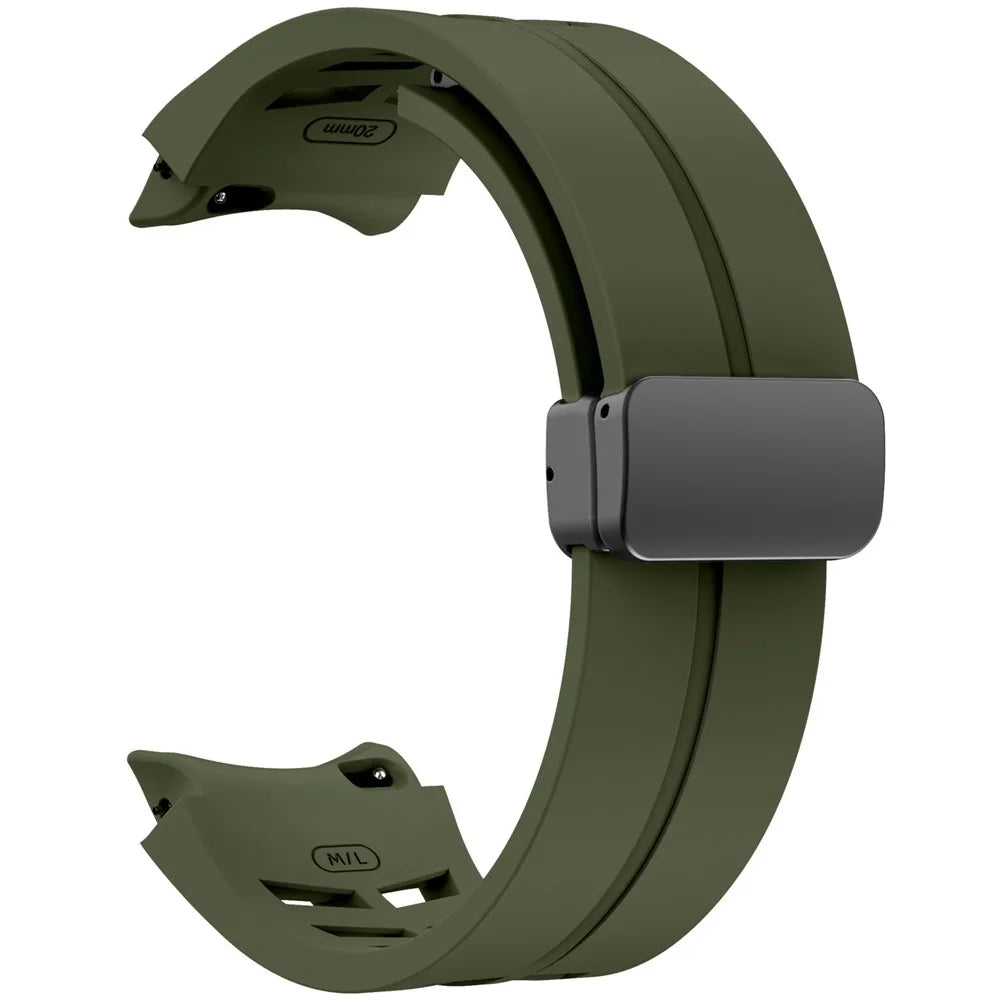 For Samsung Galaxy Watch FE / 7 / 6 / 5 / 4 Watch Band Stylish Silicone Strap with Magnetic Folding Buckle - Army Green - 3