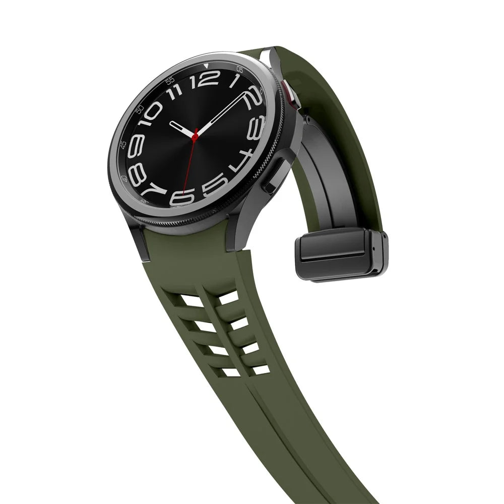 For Samsung Galaxy Watch FE / 7 / 6 / 5 / 4 Watch Band Stylish Silicone Strap with Magnetic Folding Buckle - Army Green - 4