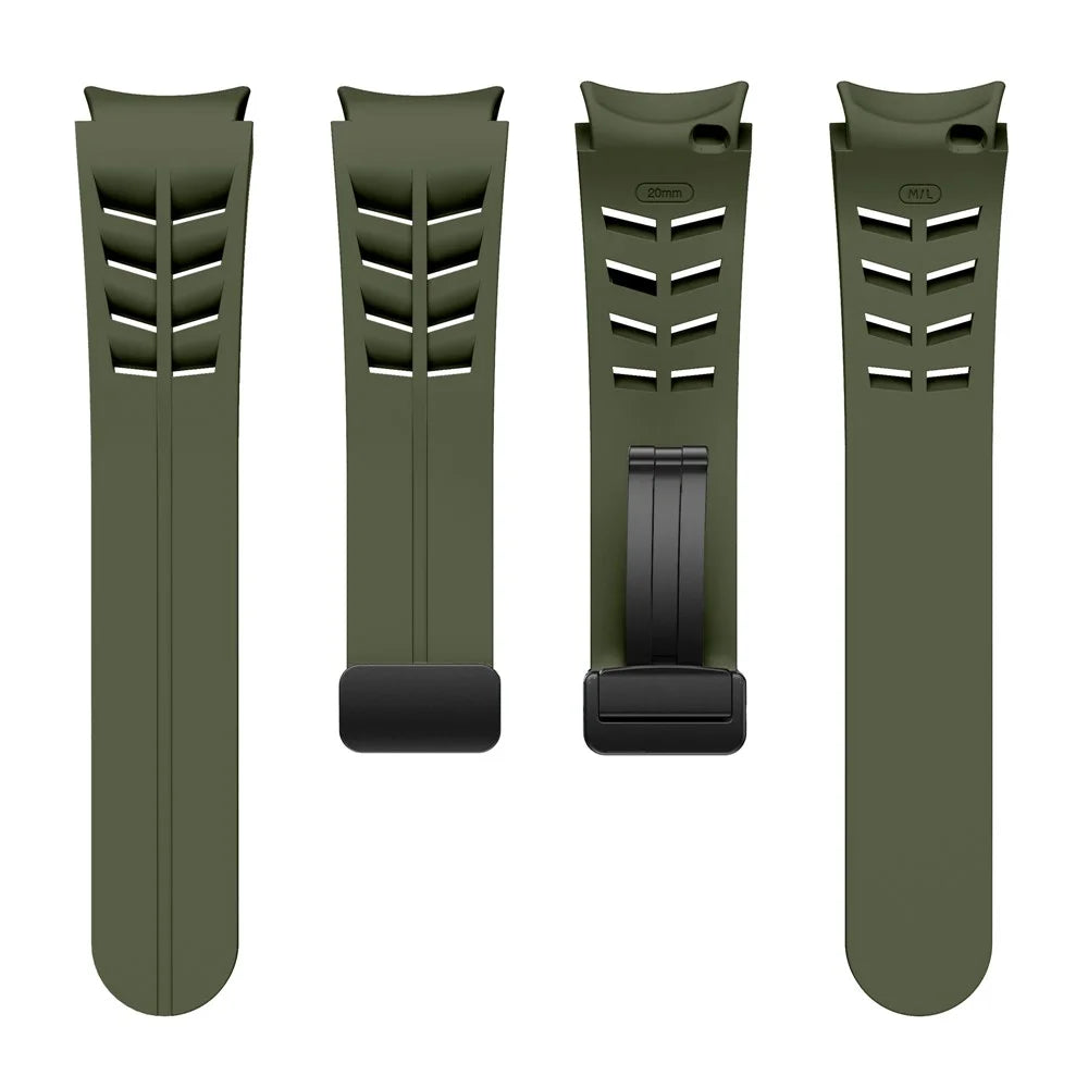 For Samsung Galaxy Watch FE / 7 / 6 / 5 / 4 Watch Band Stylish Silicone Strap with Magnetic Folding Buckle - Army Green - 5