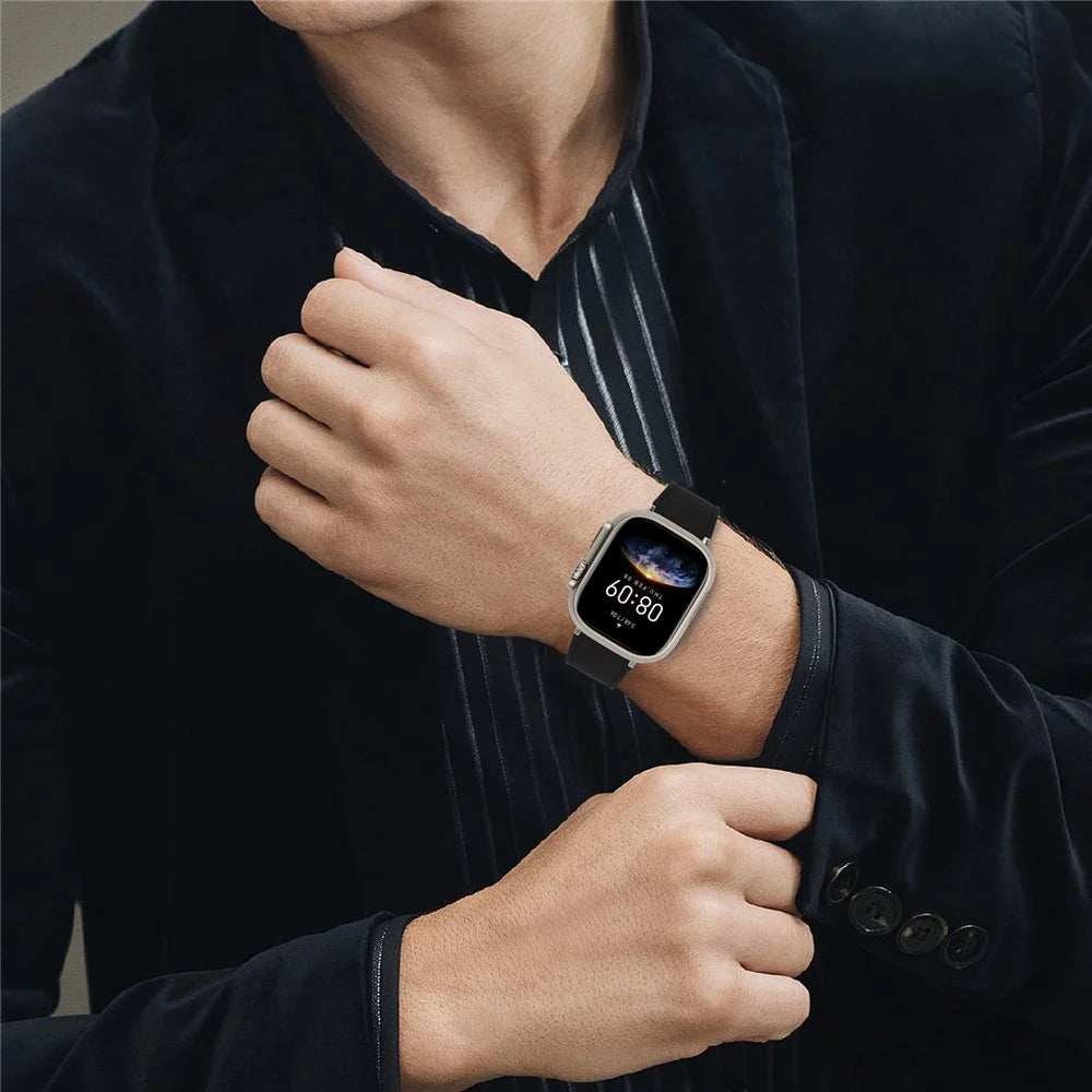 For Apple Watch Series 11 10 42mm / 9 8 7 41mm / SE3 SE2 SE 6 5 4 40mm / 3 2 1 38mm Genuine Leather Watch Strap - Black - 3