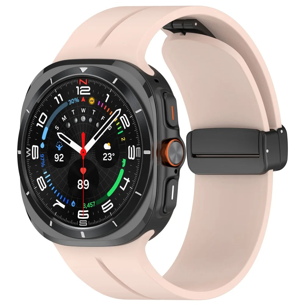 For Samsung Galaxy Watch Ultra2 47mm / Watch Ultra (2025) 47mm / Watch Ultra 47mm Silicone Watch Band Magnetic Folding Buckle Wrist Strap - Pink - 2