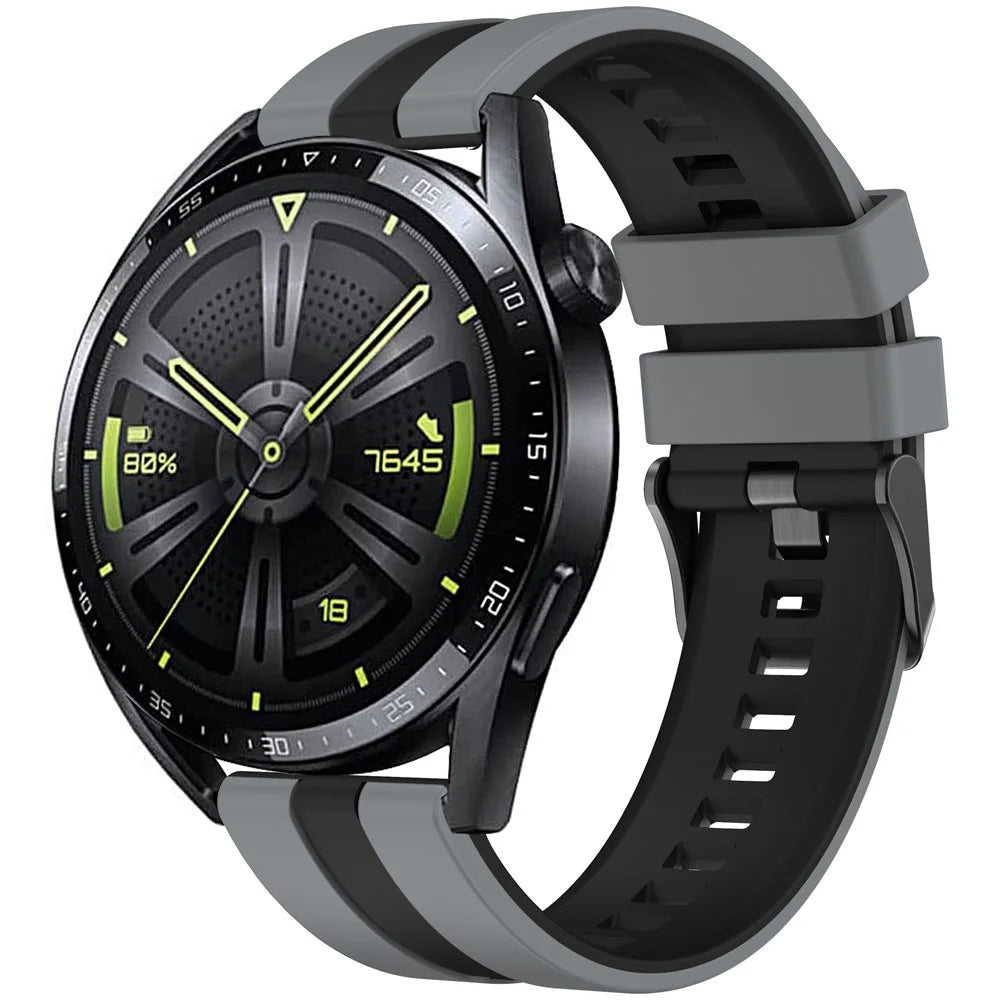 For Huawei Watch GT 3 42mm / GT 3 Pro 43mm Universal 20mm Smartwatch Strap Silicone Wrist Band - Dark Grey+Black - 2
