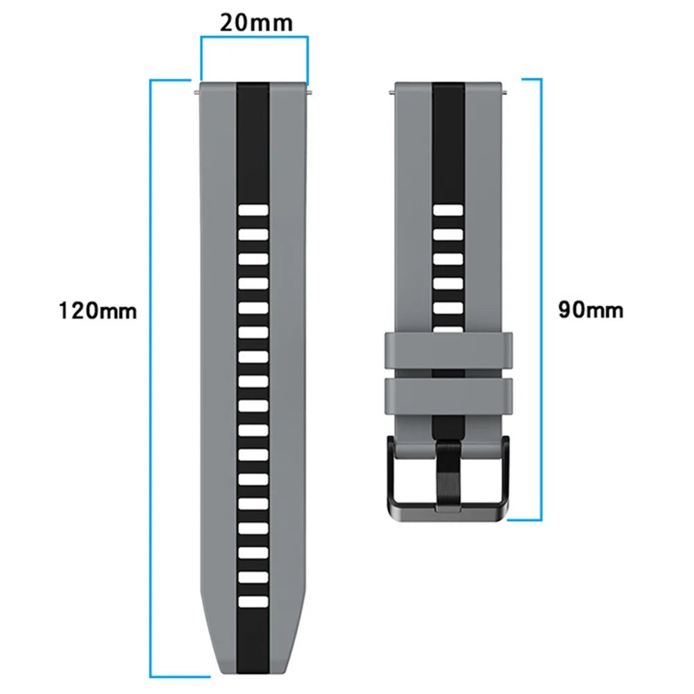 For Huawei Watch GT 3 42mm / GT 3 Pro 43mm Universal 20mm Smartwatch Strap Silicone Wrist Band - Dark Grey+Black - 5