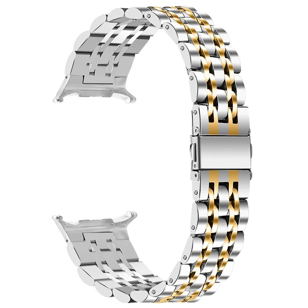 For Samsung Galaxy Watch Ultra2 47mm / Watch Ultra (2025) 47mm / Watch Ultra 47mm Slim Metal Band Stainless Steel 7-Bead Chain Watch Strap - Silver / Gold - 1