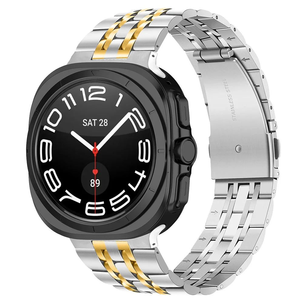 For Samsung Galaxy Watch Ultra2 47mm / Watch Ultra (2025) 47mm / Watch Ultra 47mm Slim Metal Band Stainless Steel 7-Bead Chain Watch Strap - Silver / Gold - 2