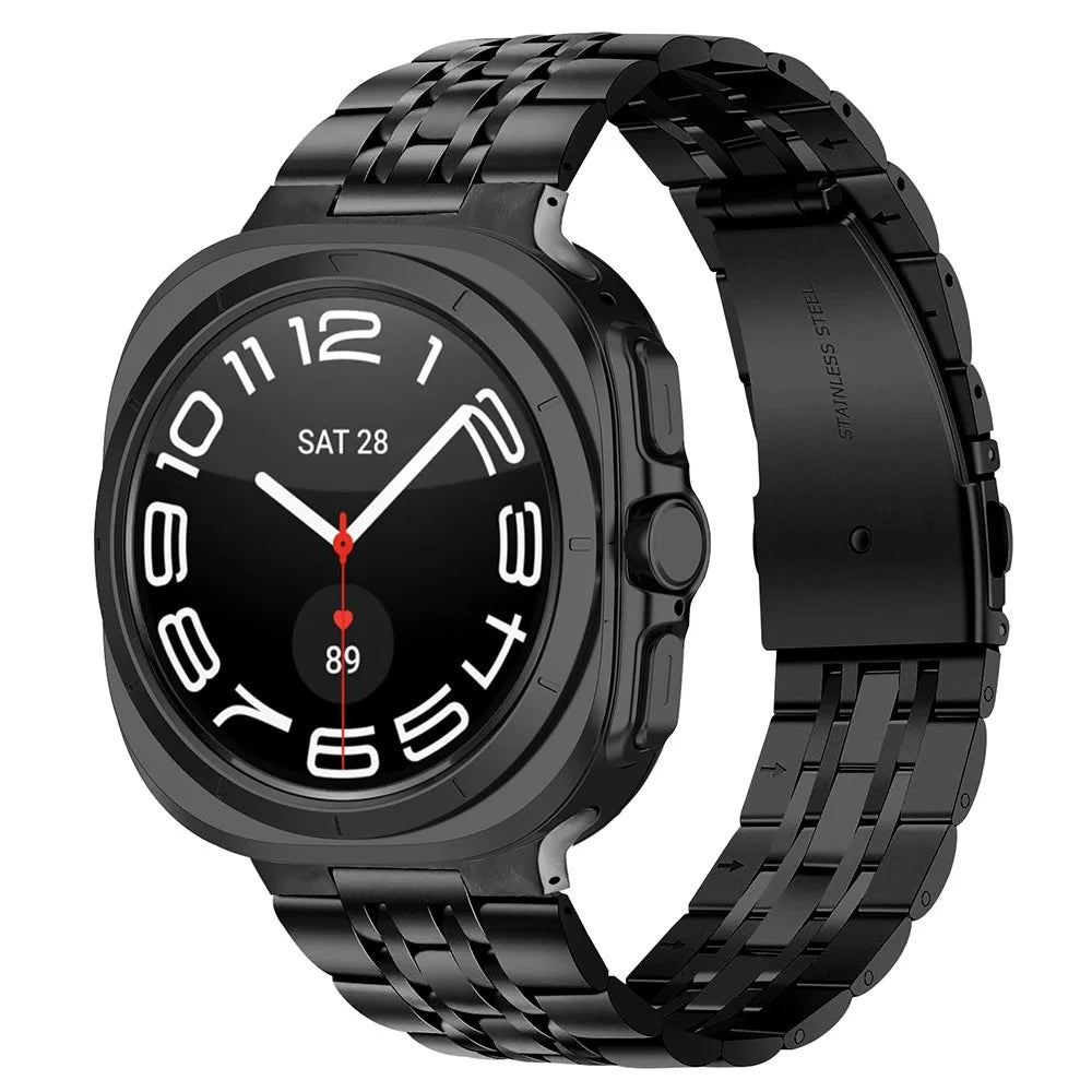 For Samsung Galaxy Watch Ultra2 47mm / Watch Ultra (2025) 47mm / Watch Ultra 47mm Band Stainless Steel 7-Bead Slim Watch Strap Bracelet - Black - 2
