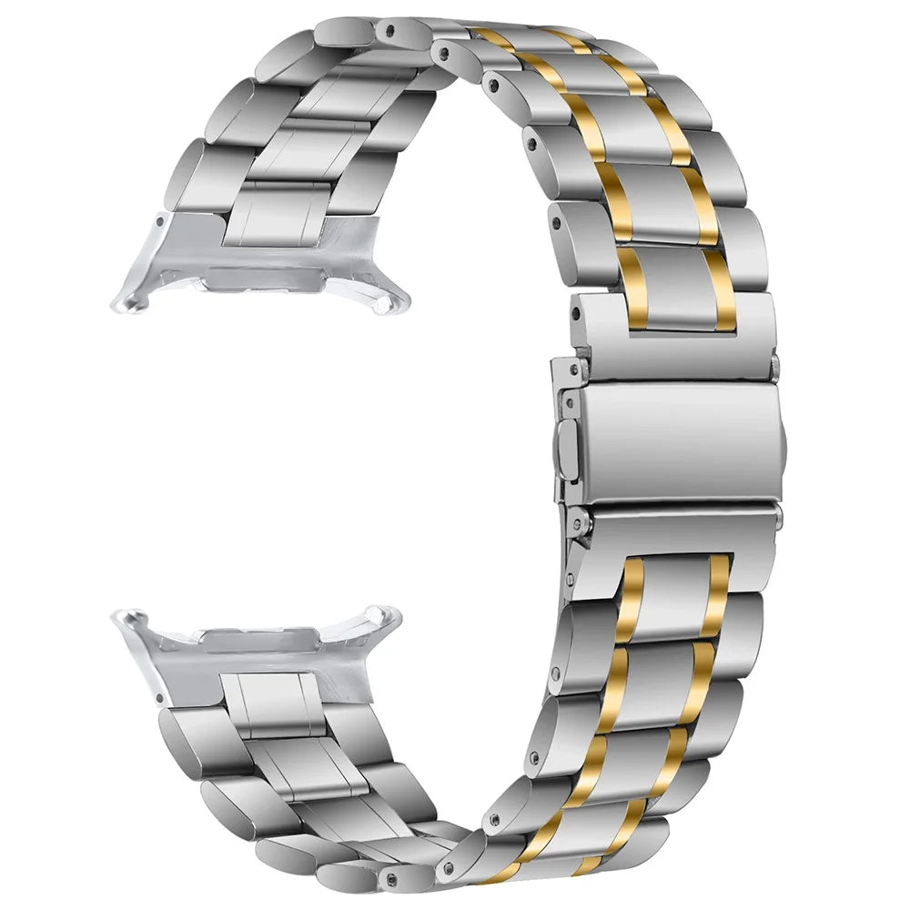 For Samsung Galaxy Watch Ultra2 47mm / Watch Ultra (2025) 47mm / Watch Ultra 47mm Stainless Steel Watch Band 5-Bead Replacement Strap - Silver / Gold - 1