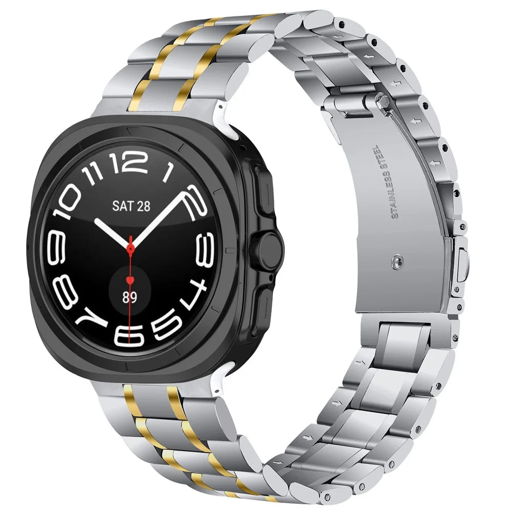 For Samsung Galaxy Watch Ultra2 47mm / Watch Ultra (2025) 47mm / Watch Ultra 47mm Stainless Steel Watch Band 5-Bead Replacement Strap - Silver / Gold - 2