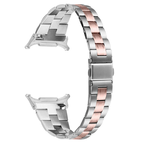 For Samsung Galaxy Watch Ultra2 47mm / Watch Ultra (2025) 47mm / Watch Ultra 47mm Slim Watch Band Dressy Stainless Steel Watch Strap - Silver / Pink Gold - 1