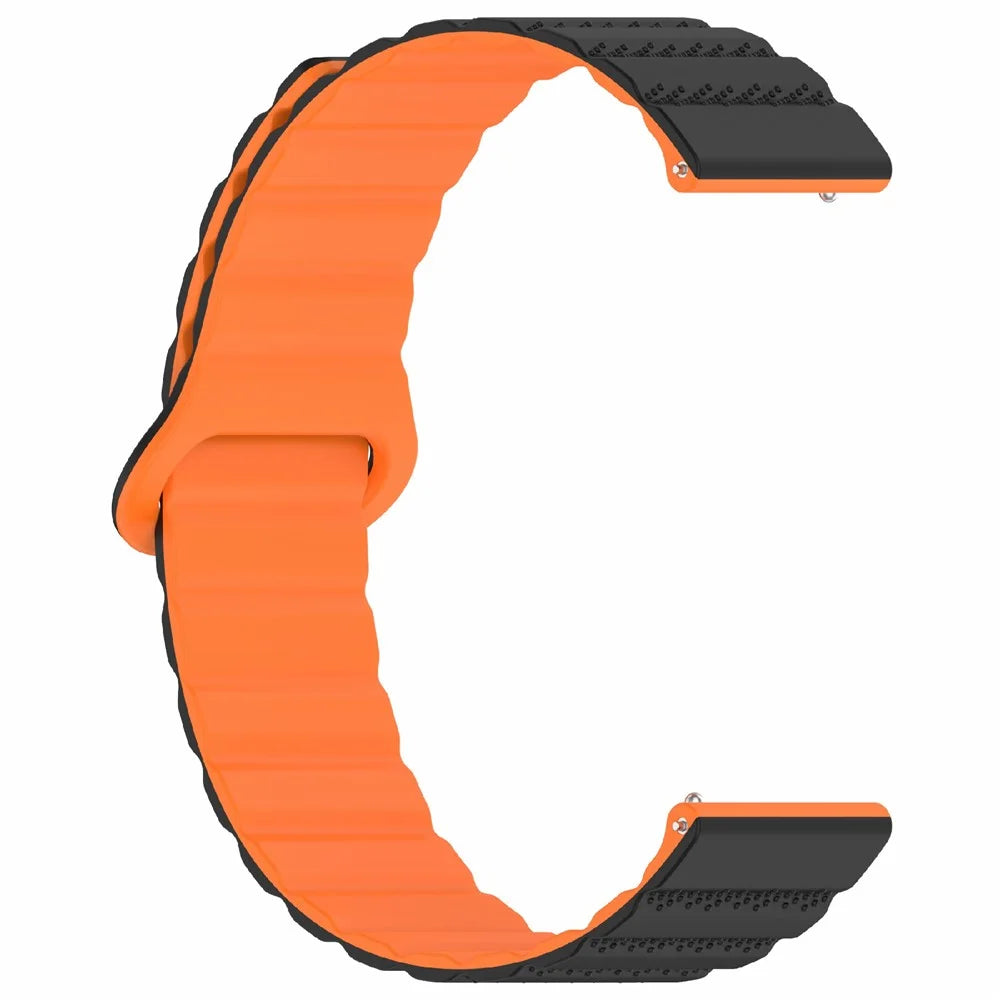 For Huawei Watch GT 3 42mm / GT 3 Pro 43mm Universal 20mm Watch Strap Dot Pattern Magnetic Silicone Band - Black+Orange - 1