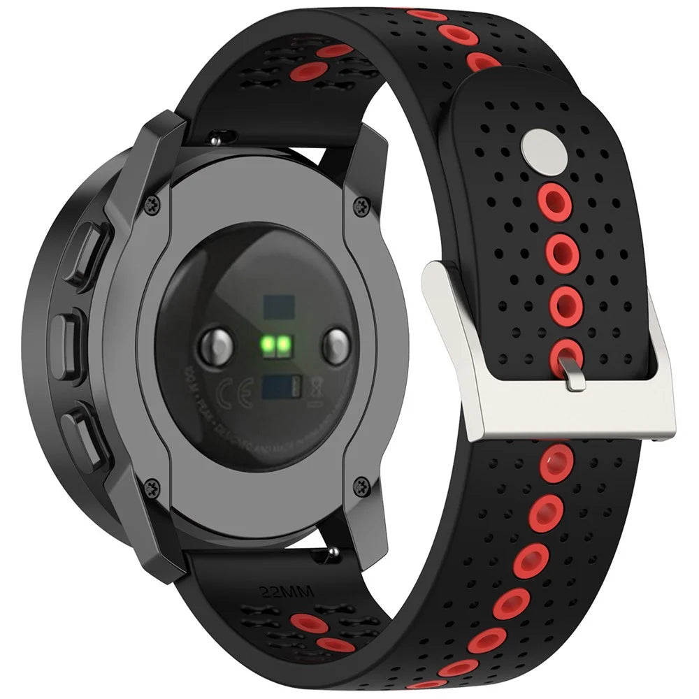 For Huawei Watch 4 / 4 Pro / GT 4 46mm Color Holes Watch Strap 22mm Universal Silicone Band - Black+Orange Red - 1
