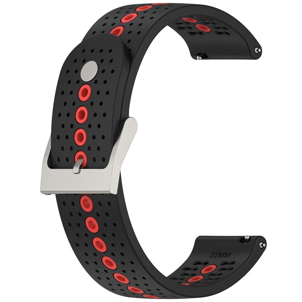 For Huawei Watch 4 / 4 Pro / GT 4 46mm Color Holes Watch Strap 22mm Universal Silicone Band - Black+Orange Red - 3