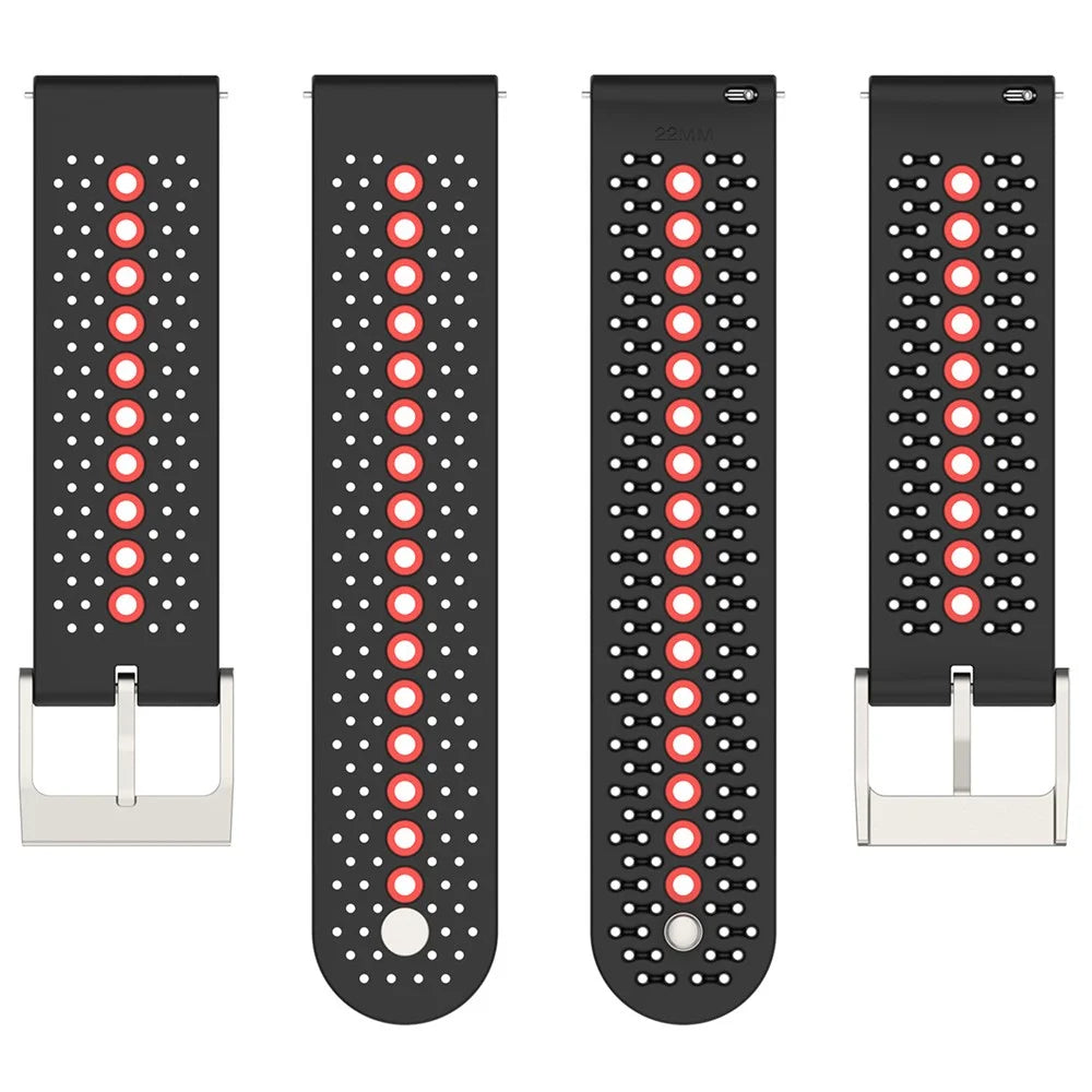 For Huawei Watch 4 / 4 Pro / GT 4 46mm Color Holes Watch Strap 22mm Universal Silicone Band - Black+Orange Red - 5