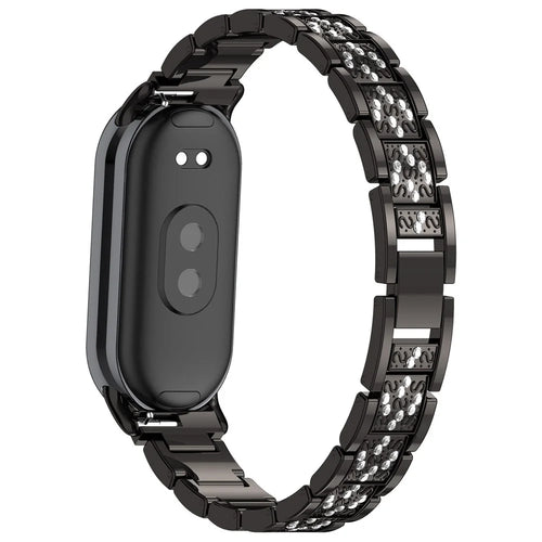 For Xiaomi Smart Band 9 / 9 NFC / 8 / 8 NFC Watch Strap Rhinestone Decor 3-Bead Stainless Steel Band - Black - 1