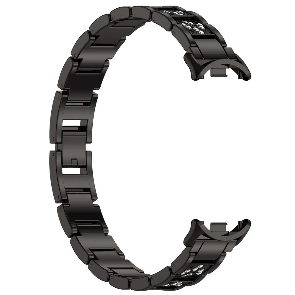For Xiaomi Smart Band 9 / 9 NFC / 8 / 8 NFC Watch Strap Rhinestone Decor 3-Bead Stainless Steel Band - Black - 3