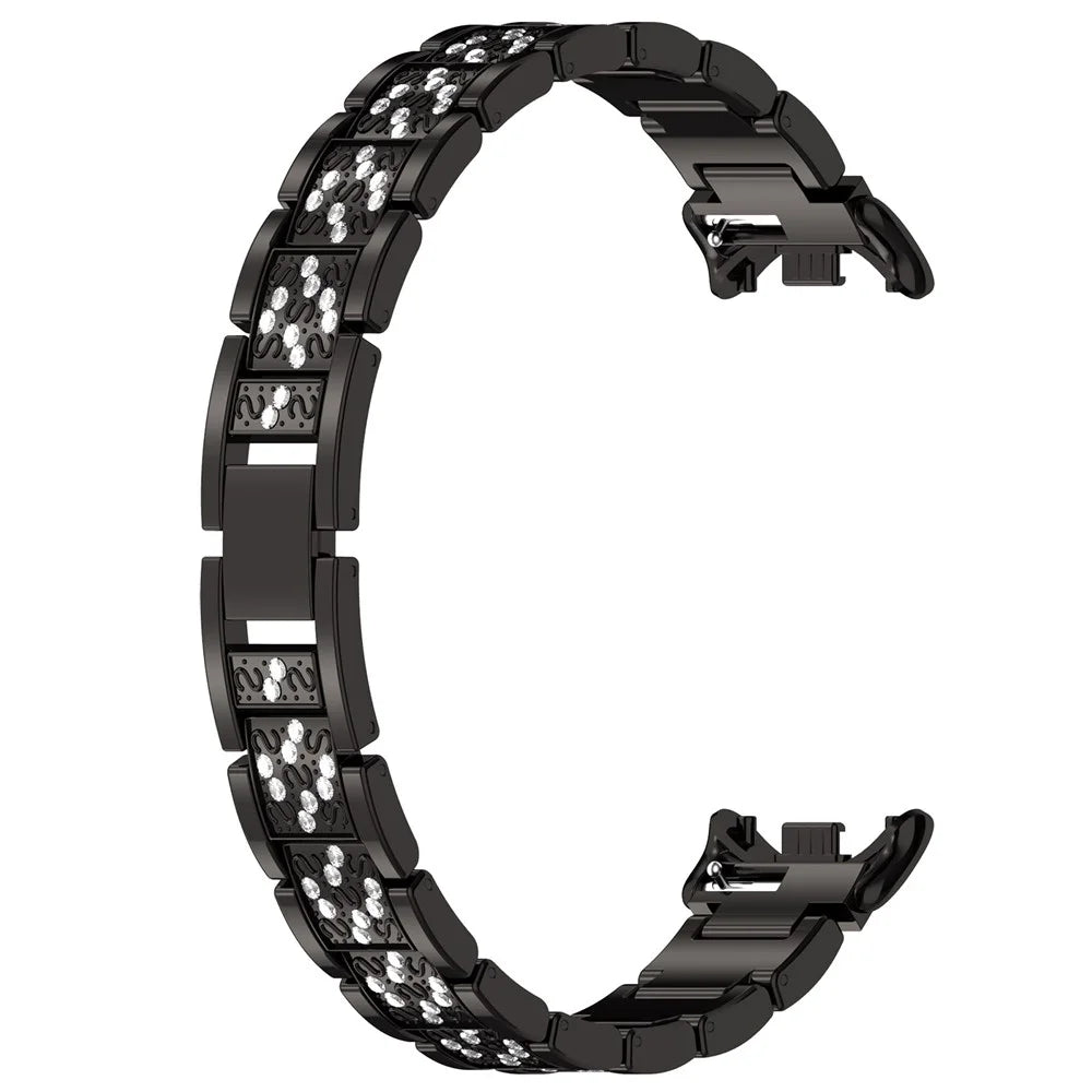 For Xiaomi Smart Band 9 / 9 NFC / 8 / 8 NFC Watch Strap Rhinestone Decor 3-Bead Stainless Steel Band - Black - 4