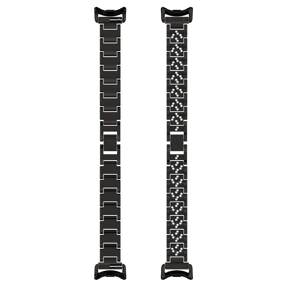 For Xiaomi Smart Band 9 / 9 NFC / 8 / 8 NFC Watch Strap Rhinestone Decor 3-Bead Stainless Steel Band - Black - 5