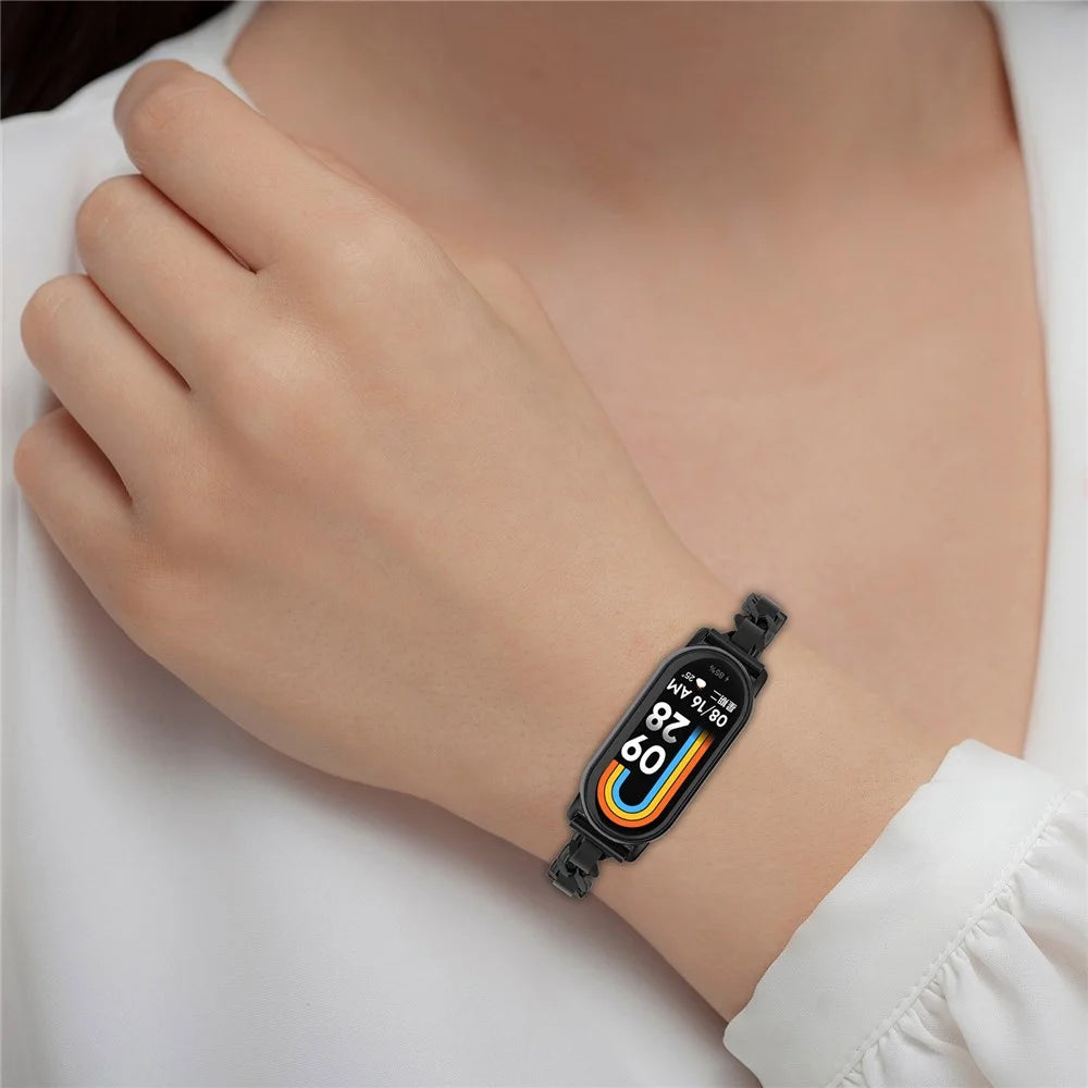 For Xiaomi Smart Band 9 / 9 NFC / 8 / 8 NFC Stylish Watch Strap Zinc Alloy Bracelet Replacement Band - Black - 6