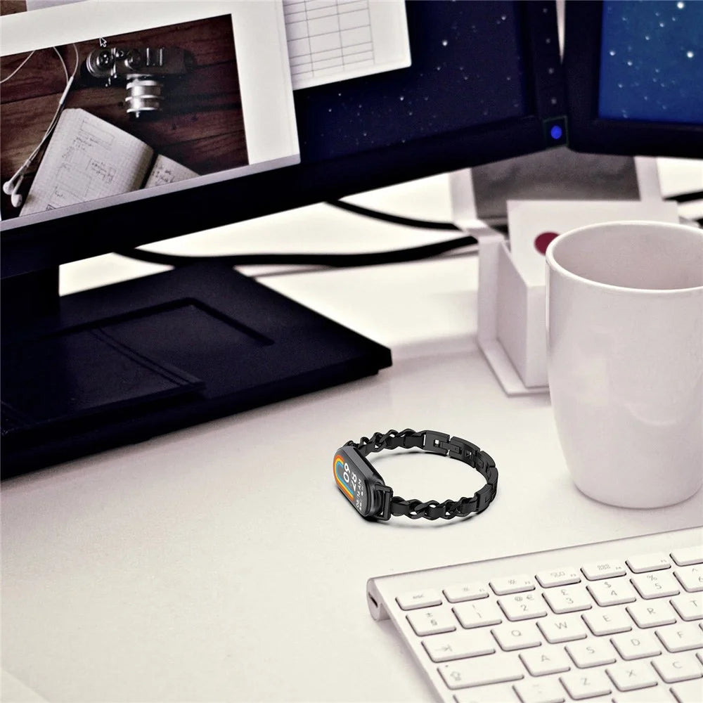 For Xiaomi Smart Band 9 / 9 NFC / 8 / 8 NFC Stylish Watch Strap Zinc Alloy Bracelet Replacement Band - Black - 7