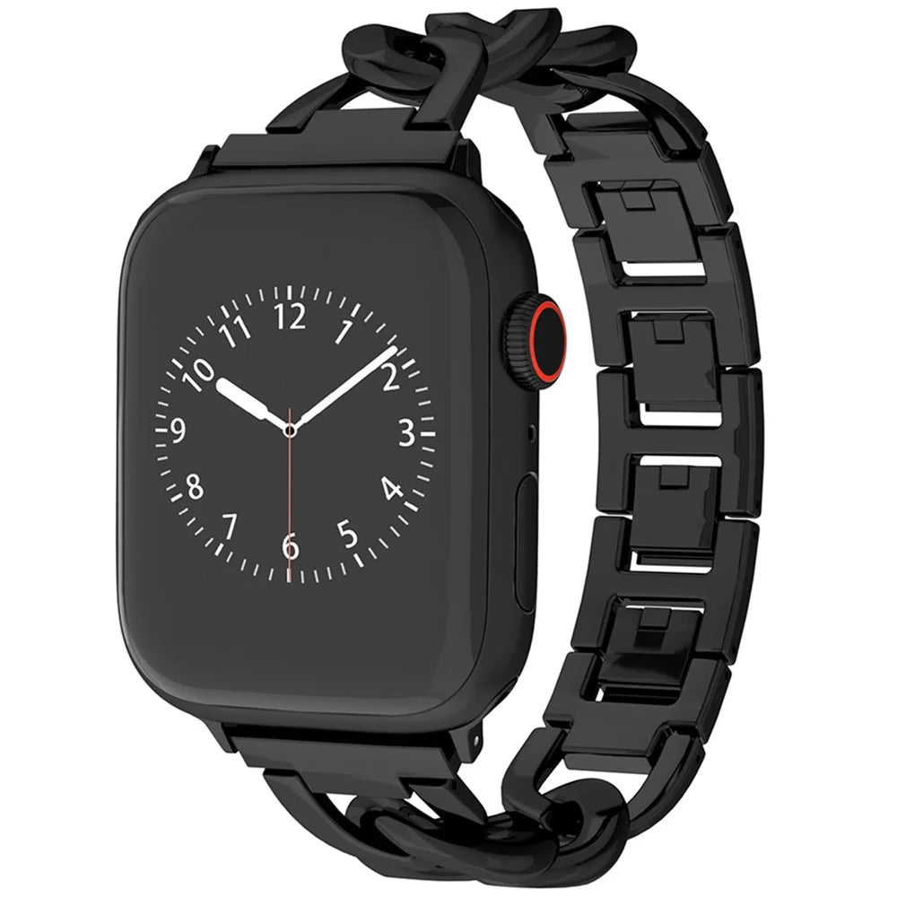 For Apple Watch Ultra 3 2 1 49mm / Series 11 10 46mm / 9 8 7 45mm / SE3 SE2 SE 6 5 4 44mm / 3 2 1 42mm Metal Chain Smartwatch Band - Black - 2
