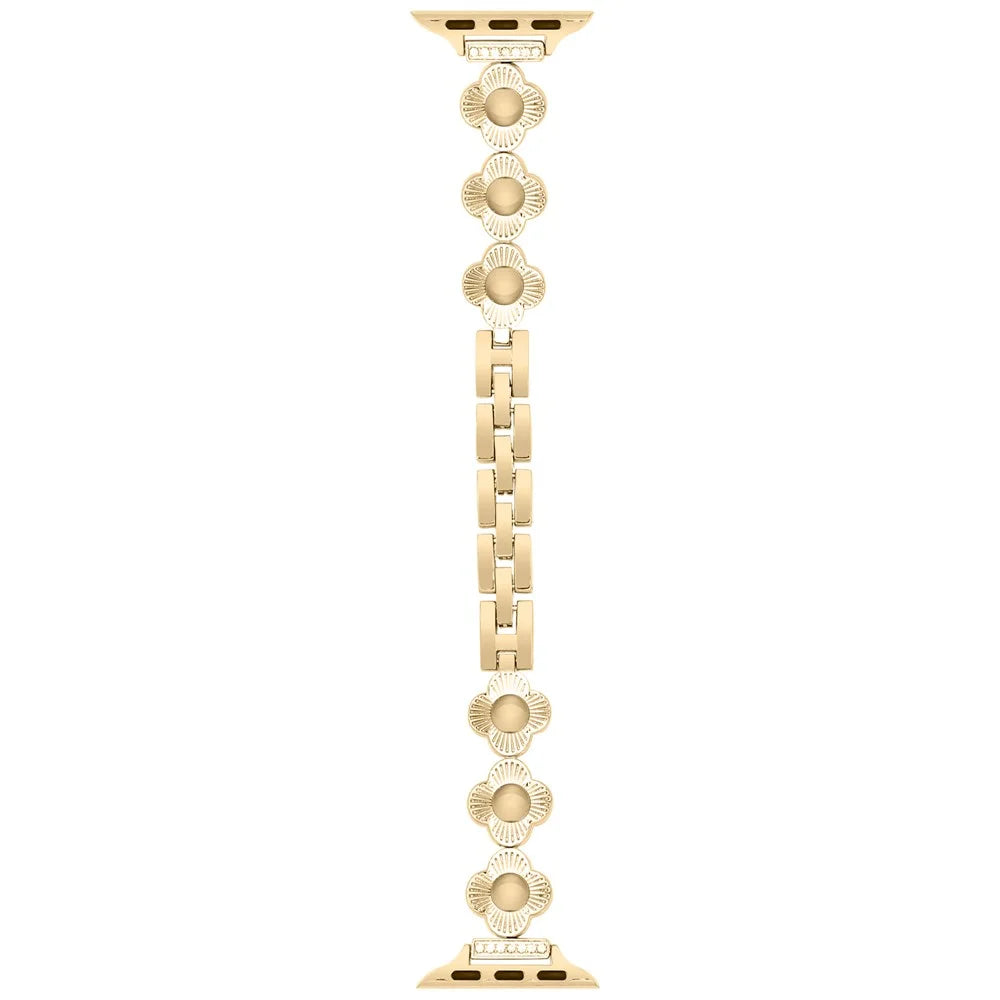 For Apple Watch Ultra 3 2 1 49mm / Series 11 10 46mm / 9 8 7 45mm / SE3 SE2 SE 6 5 4 44mm / 3 2 1 42mm Flower Design Metal Watch Strap - Gold - 3