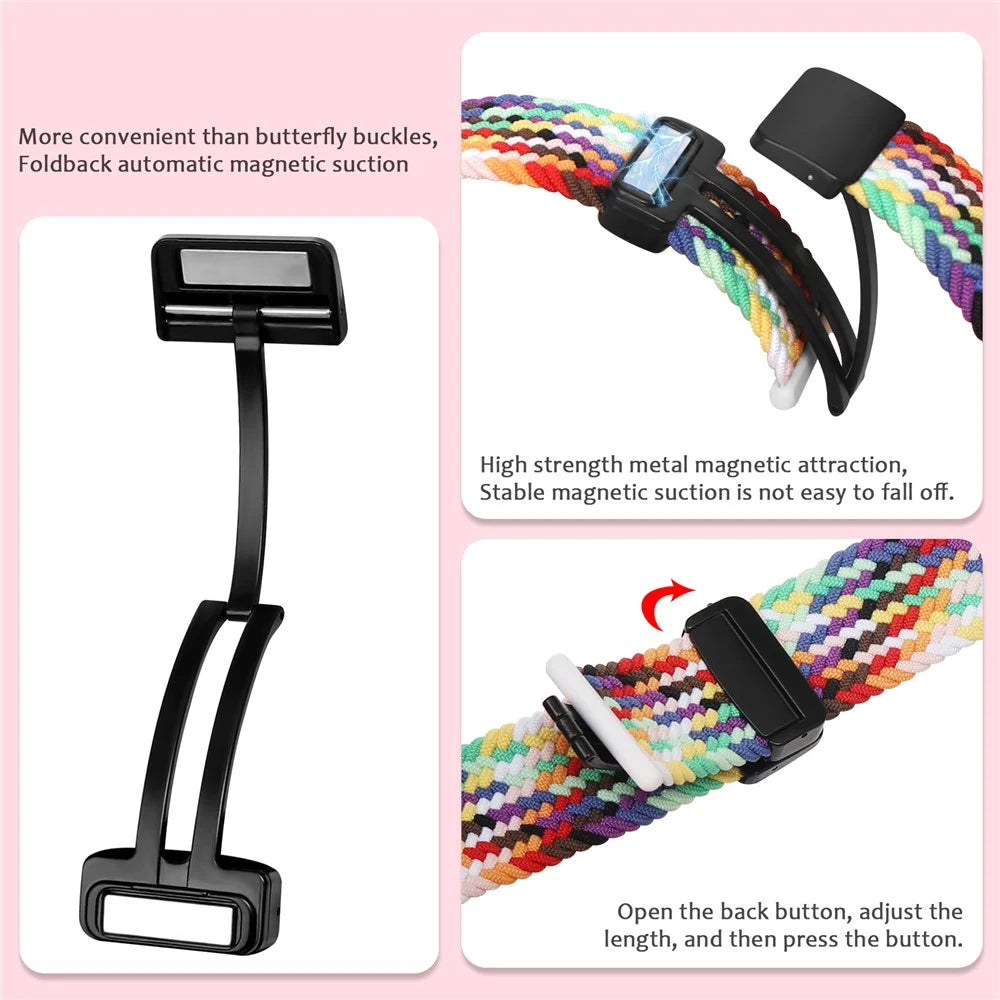 For Samsung Galaxy Watch Ultra2 47mm / Watch Ultra (2025) 47mm / Watch Ultra 47mm Braided Wrist Band Magnetic Folding Buckle Watch Strap - Rainbow - 4