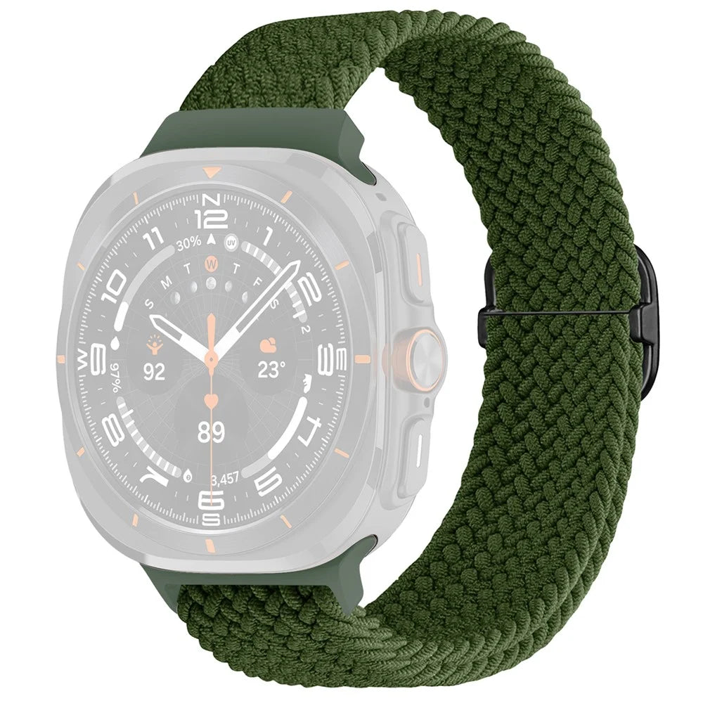 For Samsung Galaxy Watch Ultra2 47mm / Watch Ultra (2025) 47mm / Watch Ultra 47mm Braided Watch Band Adjustable Nylon Replacement Strap - Green / Black Buckle - 1