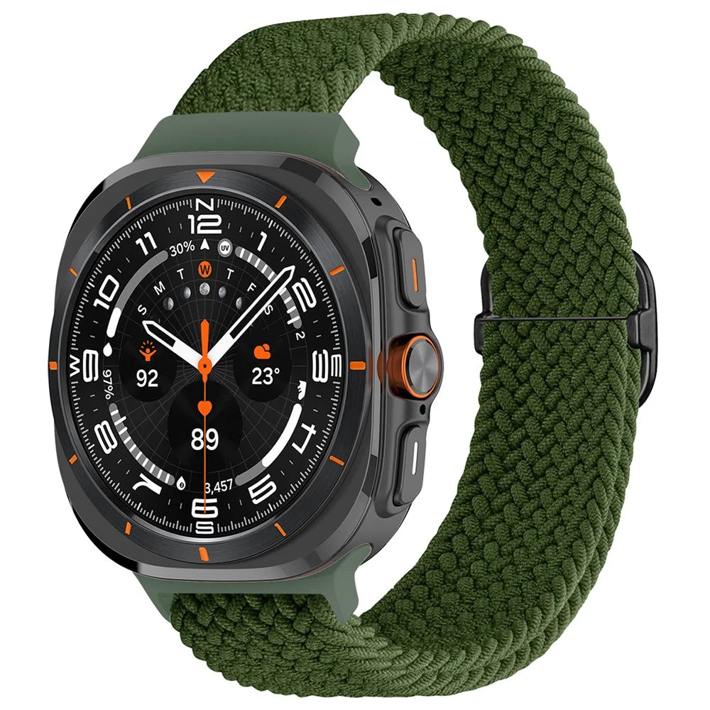 For Samsung Galaxy Watch Ultra2 47mm / Watch Ultra (2025) 47mm / Watch Ultra 47mm Braided Watch Band Adjustable Nylon Replacement Strap - Green / Black Buckle - 2