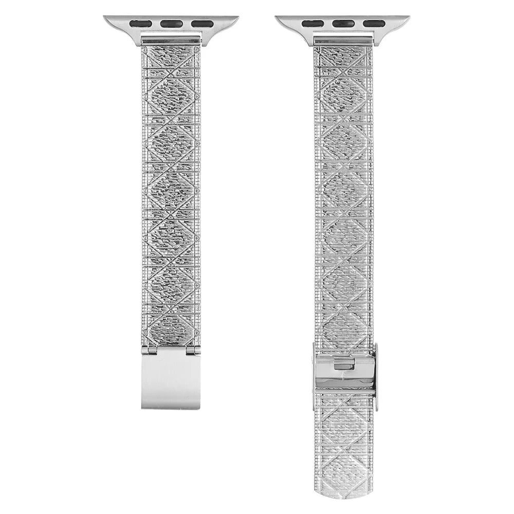 For Apple Watch Ultra 3 2 1 49mm / Series 11 10 46mm / 9 8 7 45mm / SE3 SE2 SE 6 5 4 44mm / 3 2 1 42mm Rhombus Grid Stainless Steel Watch Band - Silver - 2