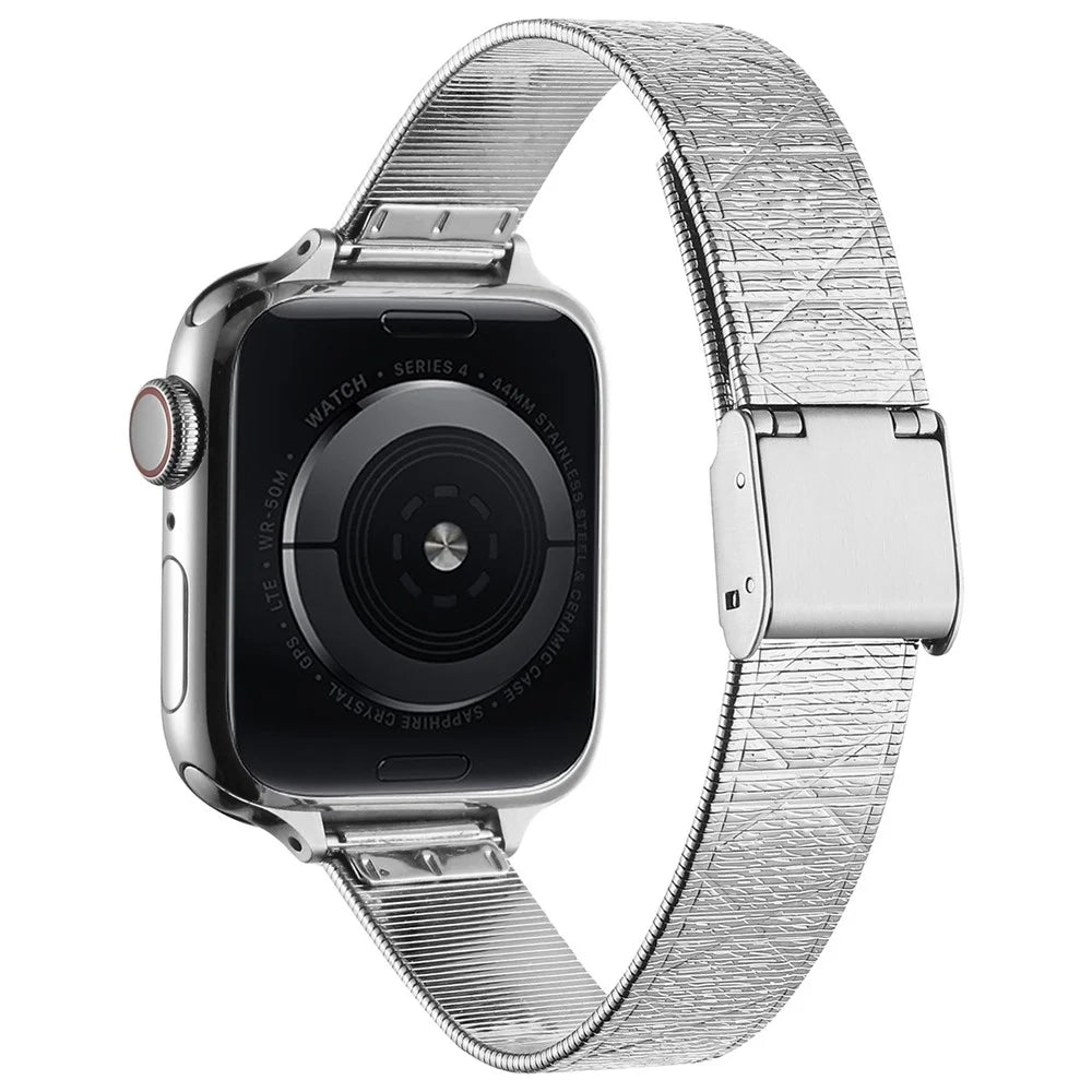 For Apple Watch Series 11 10 42mm / 9 8 7 41mm / SE3 SE2 SE 6 5 4 40mm / 3 2 1 38mm Rhombus Pattern Strap Stainless Steel Watch Band - Silver - 1