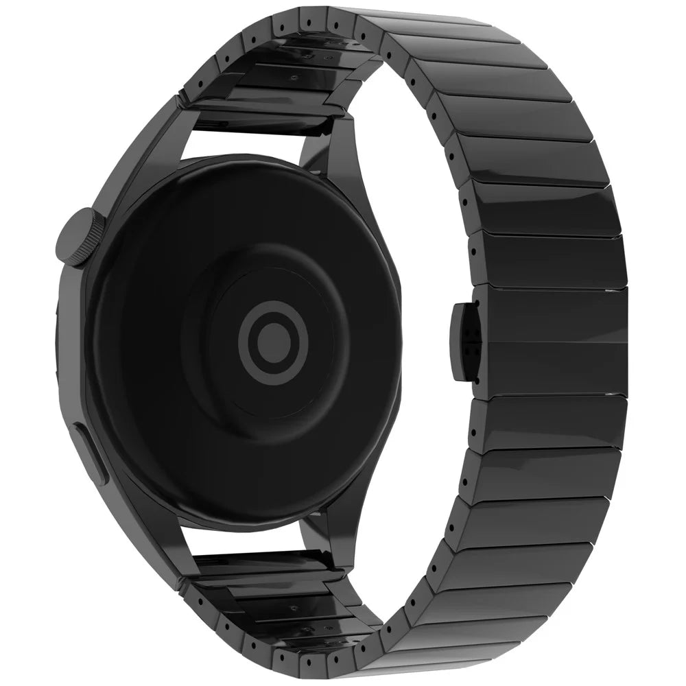 For Huawei Watch GT 4 Pro / GT 3 46mm / Samsung Galaxy Watch3 45mm / Garmin Vivoactive 4 Butterfly Buckle 1-Bead Alloy Watch Band - Black - 1