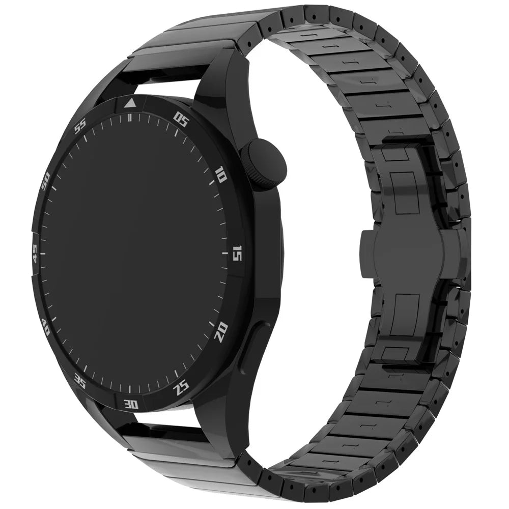 For Huawei Watch GT 4 Pro / GT 3 46mm / Samsung Galaxy Watch3 45mm / Garmin Vivoactive 4 Butterfly Buckle 1-Bead Alloy Watch Band - Black - 2
