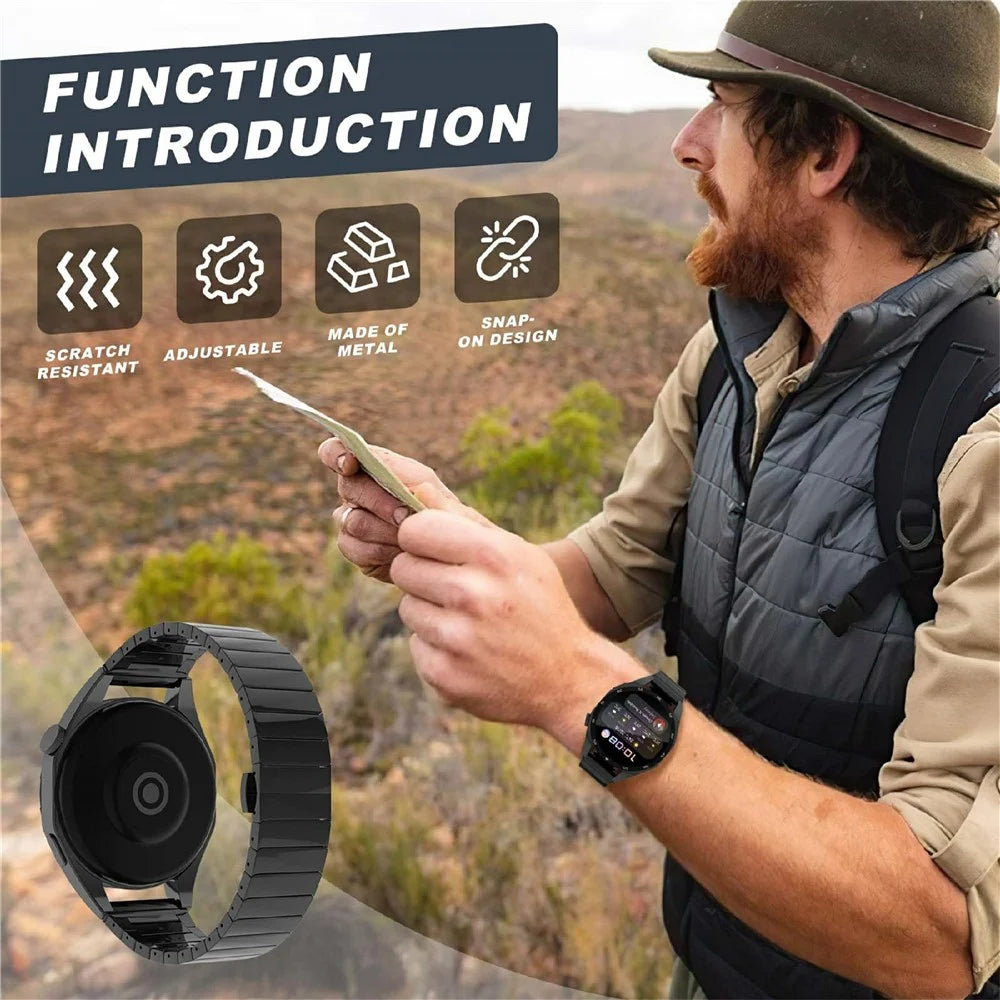 For Huawei Watch GT 4 Pro / GT 3 46mm / Samsung Galaxy Watch3 45mm / Garmin Vivoactive 4 Butterfly Buckle 1-Bead Alloy Watch Band - Black - 6