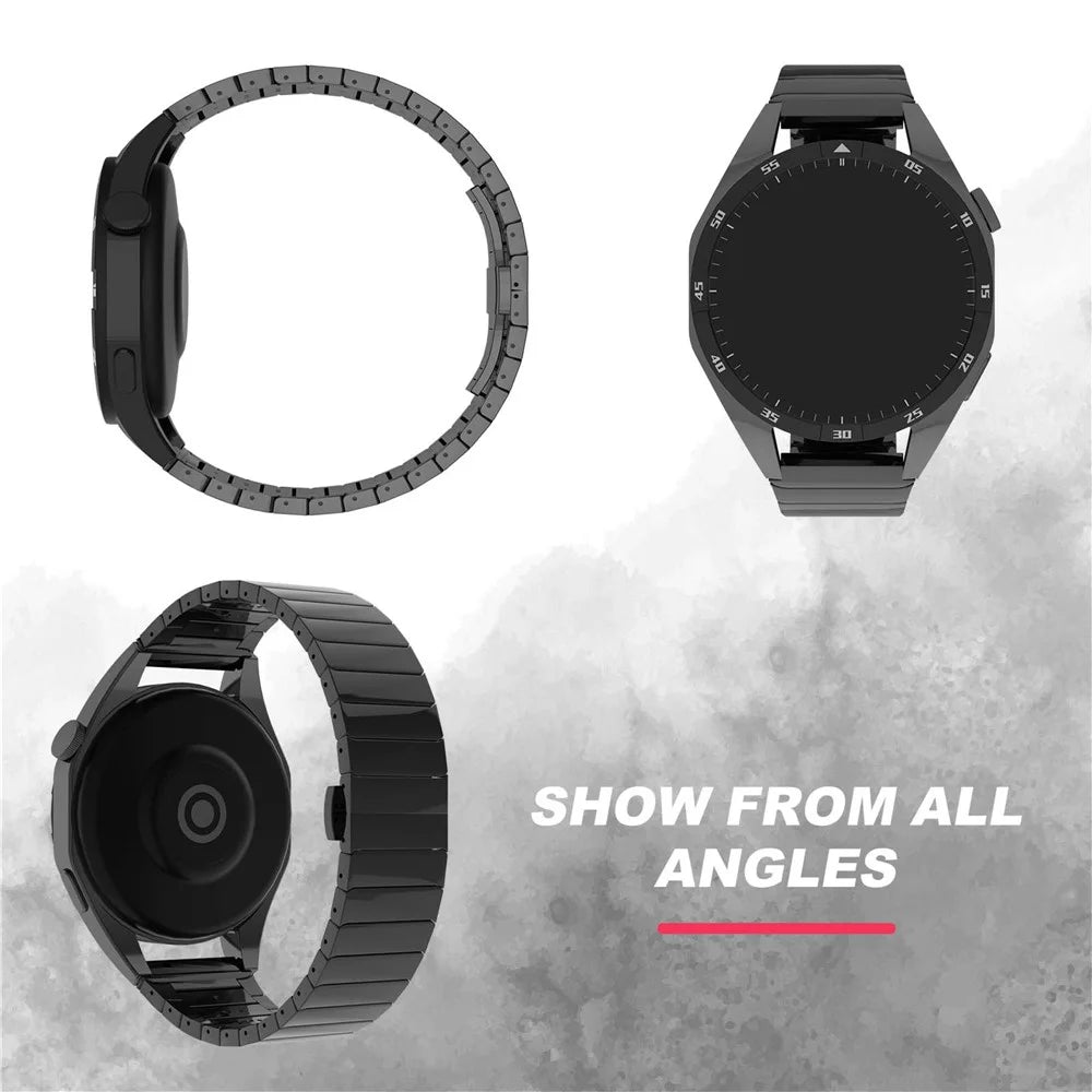 For Huawei Watch GT 4 Pro / GT 3 46mm / Samsung Galaxy Watch3 45mm / Garmin Vivoactive 4 Butterfly Buckle 1-Bead Alloy Watch Band - Black - 7