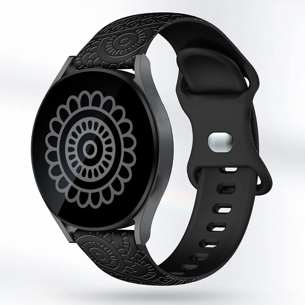 Carven Pattern Silicone Wrist Strap Universal Smart Bracelet Band 20mm - Black - 3