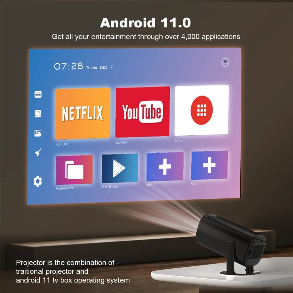 P30 Mini Projector Android 11 WiFi 6 4K 1080P Bluetooth-Compatible 5.0 Home Cinema Projector - Black / US Plug - 7