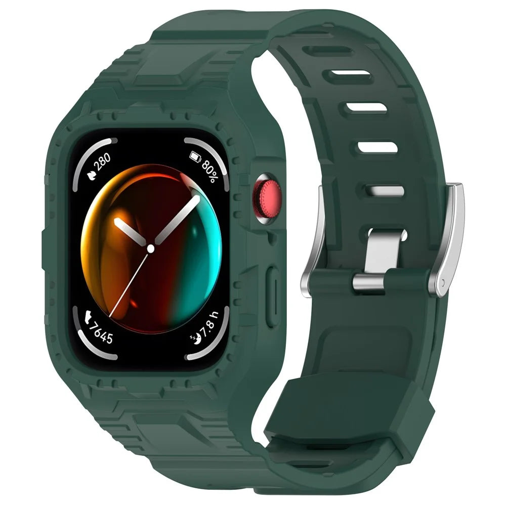 For Huawei Watch Fit 3 Silicone Band Wrist Strap with Watch Case - Midnight Green - 1