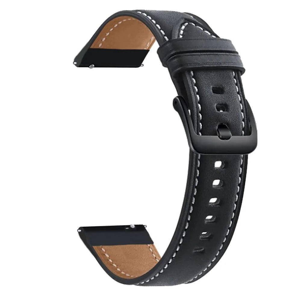 22mm High-quality Genuine Leather Watch Wrist Strap (Black Buckle) for Samsung Galaxy Watch3 45mm R840 - Black - 1