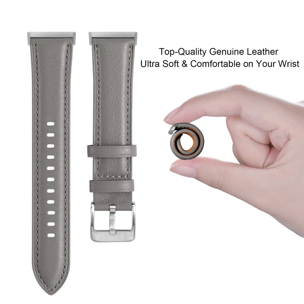 For Fitbit Versa 4 / Fitbit Sense 2 Watch Strap Genuine Cow Leather Wrist Band - Grey - 2