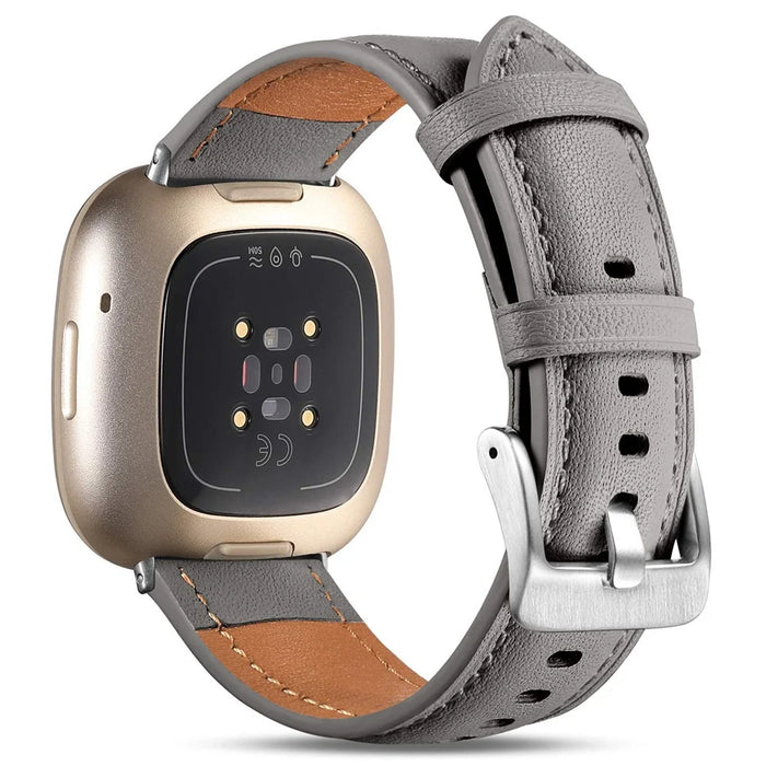 For Fitbit Versa 3 / Fitbit Sense Watch Strap Genuine Cow Leather Wrist Band - Grey - 1