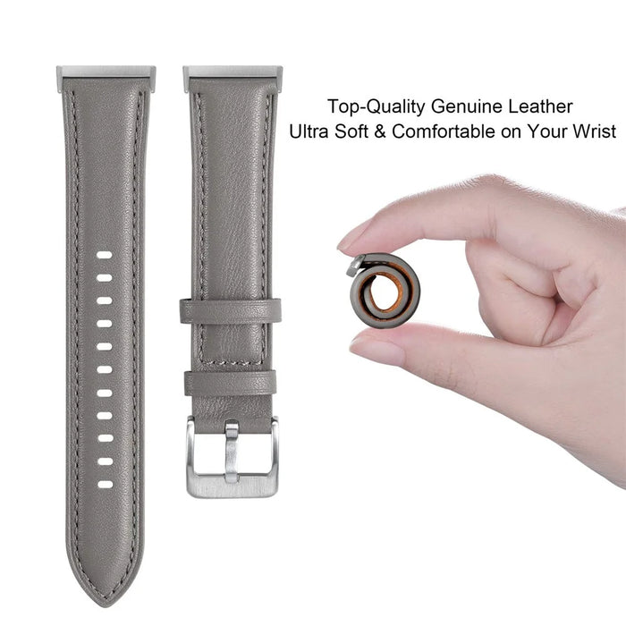 For Fitbit Versa 3 / Fitbit Sense Watch Strap Genuine Cow Leather Wrist Band - Grey - 2