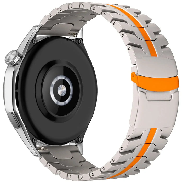 For Huawei Watch GT 4 46mm / Watch 4 / 4 Pro / GT / Samsung Galaxy Watch3 45mm Titanium Alloy Strap 22mm Safety Buckle Watch Band - Titanium+Orange - 1