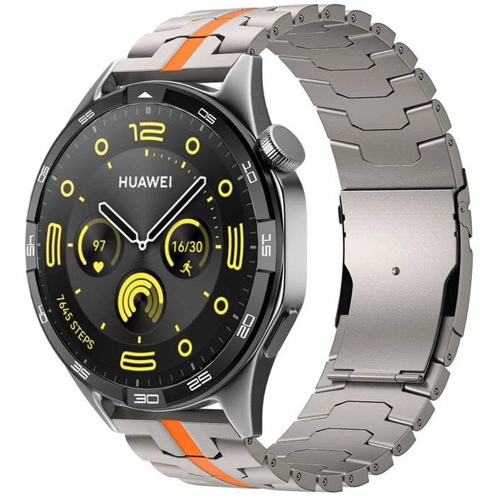 For Huawei Watch GT 4 46mm / Watch 4 / 4 Pro / GT / Samsung Galaxy Watch3 45mm Titanium Alloy Strap 22mm Safety Buckle Watch Band - Titanium+Orange - 2