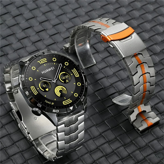 For Huawei Watch GT 4 46mm / Watch 4 / 4 Pro / GT / Samsung Galaxy Watch3 45mm Titanium Alloy Strap 22mm Safety Buckle Watch Band - Titanium+Orange - 3