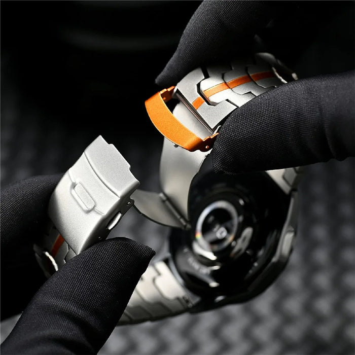 For Huawei Watch GT 4 46mm / Watch 4 / 4 Pro / GT / Samsung Galaxy Watch3 45mm Titanium Alloy Strap 22mm Safety Buckle Watch Band - Titanium+Orange - 4