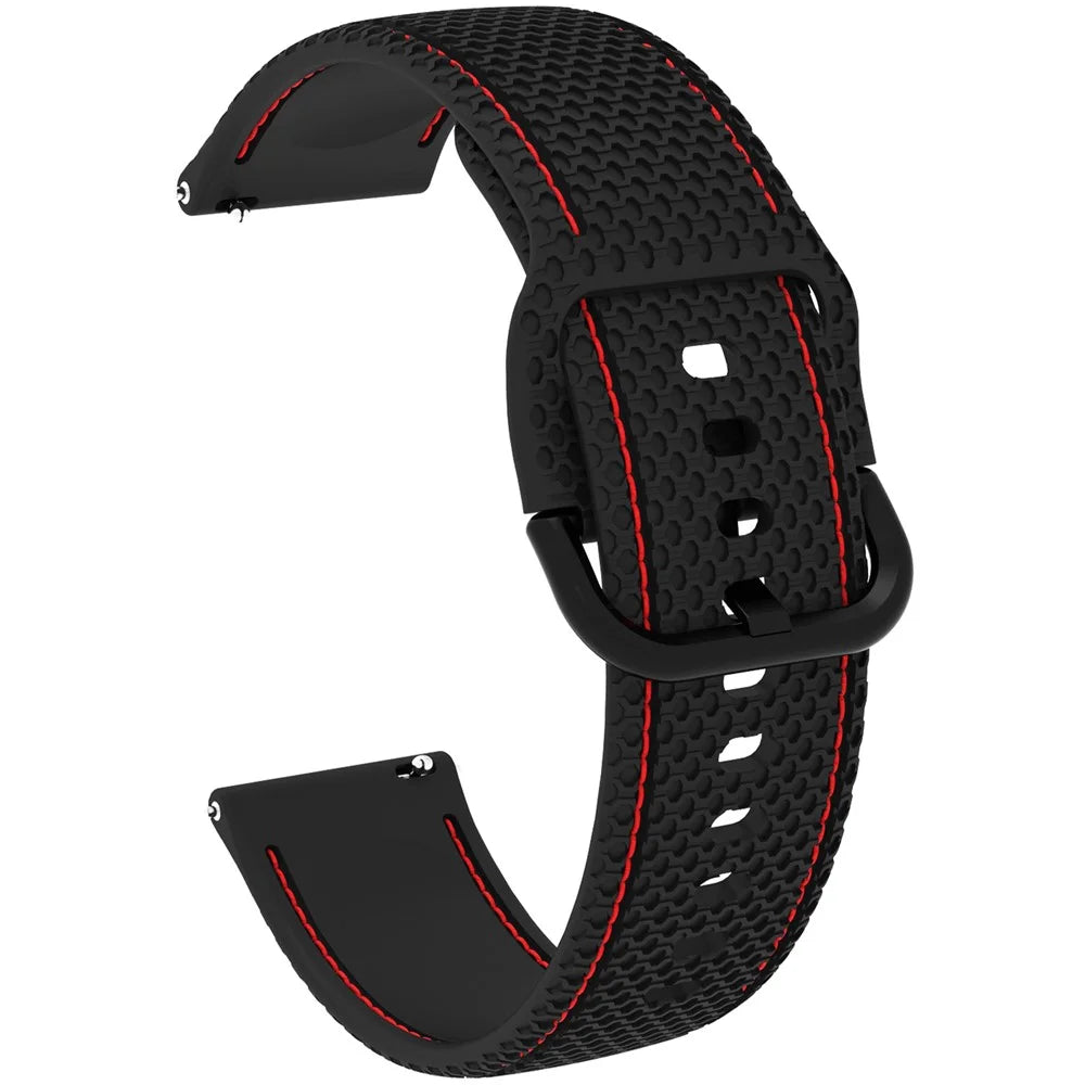 For Samsung Galaxy Watch3 45mm / Garmin Forerunner 265 / Venu 3 Stitching Line Silicone Watch Band 22mm Wrist Strap - Black+Red Line - 1