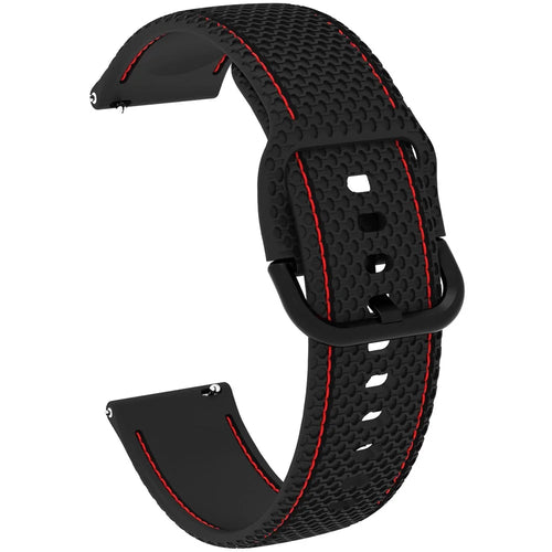 For Samsung Galaxy Watch3 45mm / Garmin Forerunner 265 / Venu 3 Stitching Line Silicone Watch Band 22mm Wrist Strap - Black+Red Line - 1