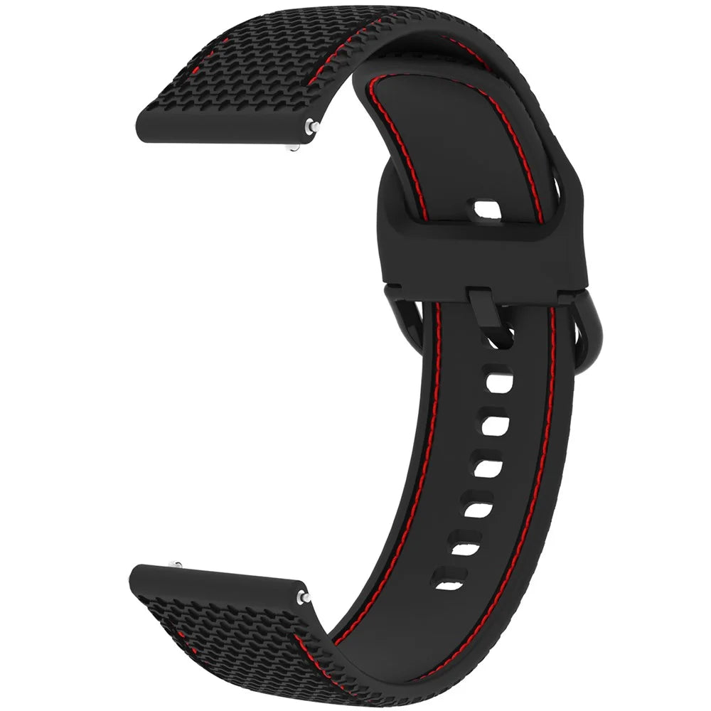 For Samsung Galaxy Watch3 45mm / Garmin Forerunner 265 / Venu 3 Stitching Line Silicone Watch Band 22mm Wrist Strap - Black+Red Line - 2